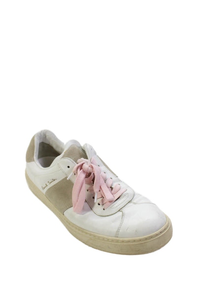 Paul Smith Mens Lace Up Round Toe Logo Low Top Sneakers White Leather Size 8