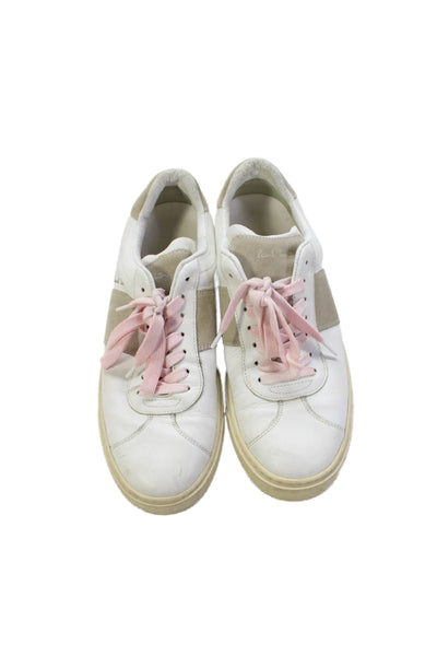 Paul Smith Mens Lace Up Round Toe Logo Low Top Sneakers White Leather Size 8