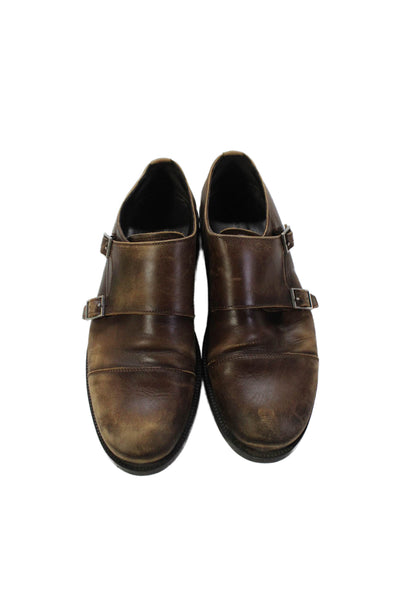 Zara Mens Cap Toe Leather Double Monk Oxfords Brown Size 43