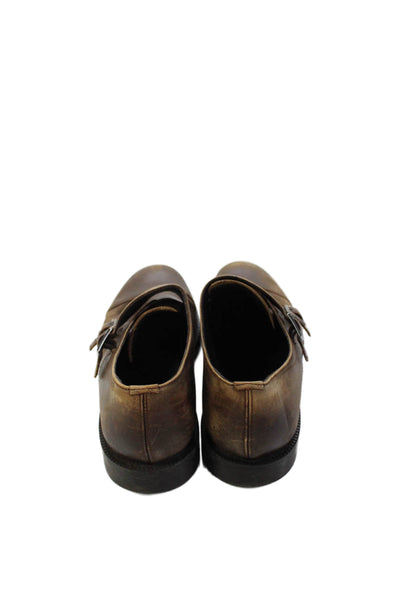 Zara Mens Cap Toe Leather Double Monk Oxfords Brown Size 43