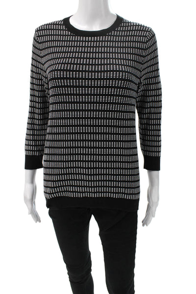 J Crew Women Black Cotton Crew Neck Pullover Sweater 3/4 Sleeve Size M