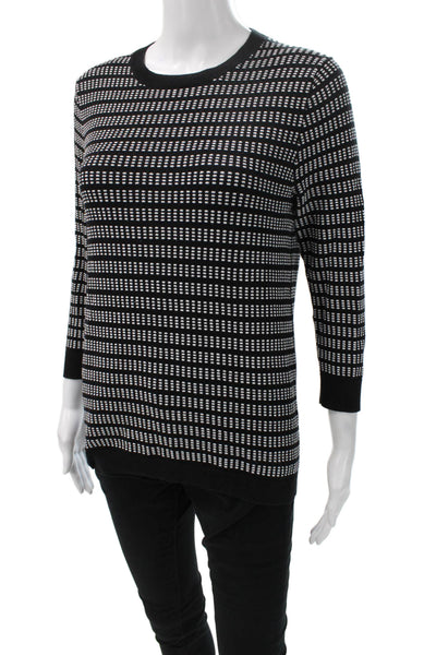 J Crew Women Black Cotton Crew Neck Pullover Sweater 3/4 Sleeve Size M