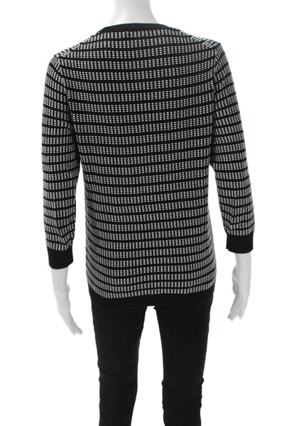 J Crew Women Black Cotton Crew Neck Pullover Sweater 3/4 Sleeve Size M