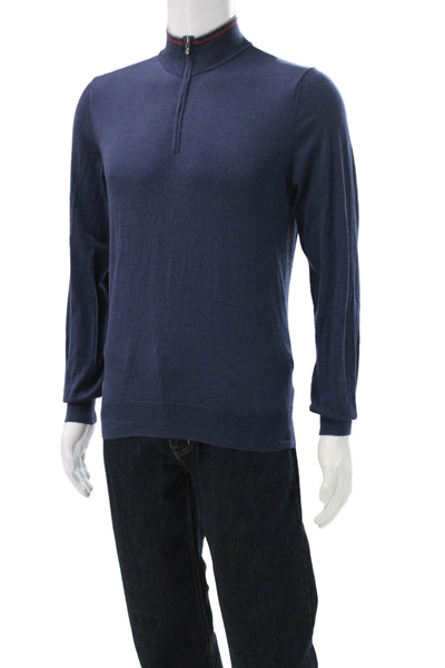 Saks Fifth Avenue Mens Pullover Mock Neck Blue Wool Long Sleeve Size M