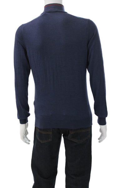 Saks Fifth Avenue Mens Pullover Mock Neck Blue Wool Long Sleeve Size M