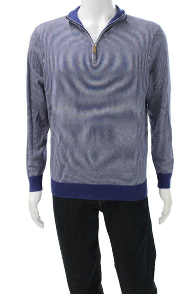 Saks Fifth Avenue Mens Pullover Sweater Striped Blue Longsleeve Size M