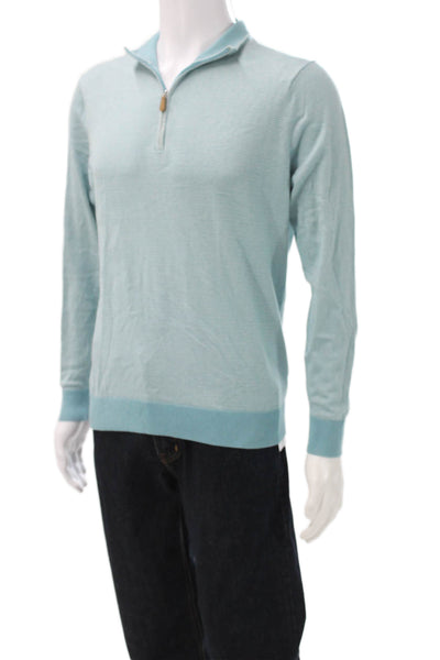 Saks Fifth Avenue Men Collared Pullover Striped Blue Silk Cotton Sweater Size M