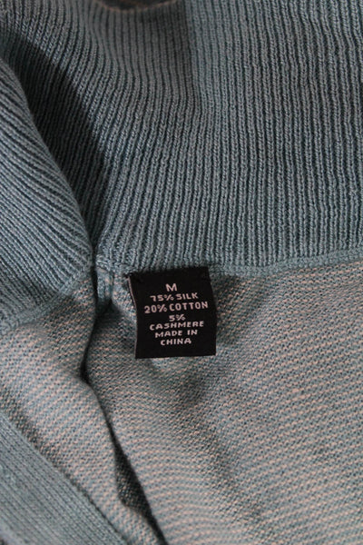 Saks Fifth Avenue Men Collared Pullover Striped Blue Silk Cotton Sweater Size M