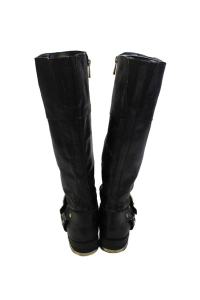 Vince Camuto Women's Zip Closure Buckle Leather Knee High Boots Black Size 8