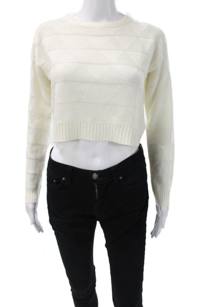 MINKPINK Women Sweater White Geometric Crewneck Long Sleeve Size S