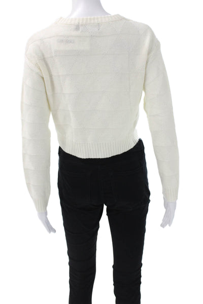 MINKPINK Women Sweater White Geometric Crewneck Long Sleeve Size S