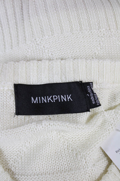 MINKPINK Women Sweater White Geometric Crewneck Long Sleeve Size S