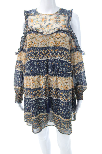 Tularosa Women Floral Mini Dress Long Sleeve Drawstring Multicolor Size XS