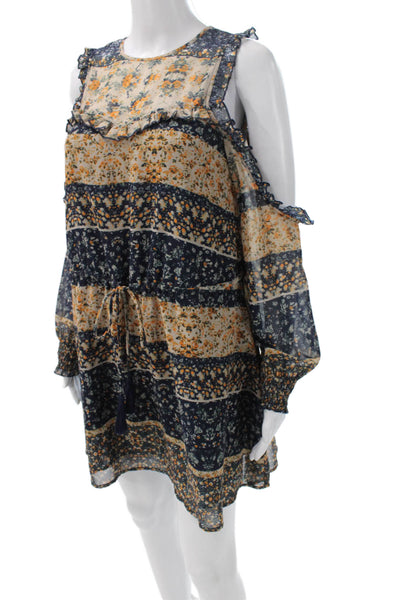 Tularosa Women Floral Mini Dress Long Sleeve Drawstring Multicolor Size XS