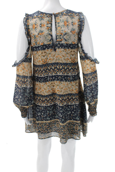 Tularosa Women Floral Mini Dress Long Sleeve Drawstring Multicolor Size XS