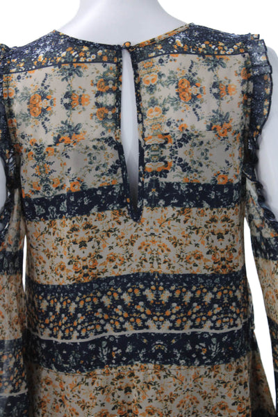 Tularosa Women Floral Mini Dress Long Sleeve Drawstring Multicolor Size XS