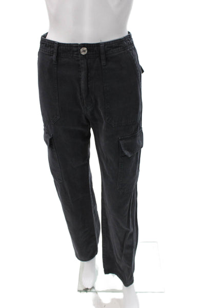 Zara Womens Black Cargo Pants Cotton Button Closure Size 2
