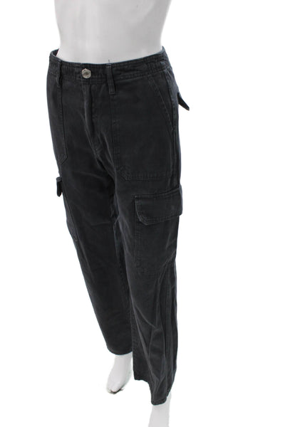 Zara Womens Black Cargo Pants Cotton Button Closure Size 2