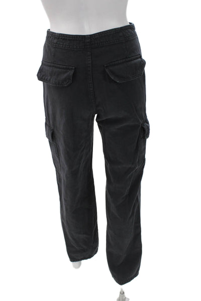 Zara Womens Black Cargo Pants Cotton Button Closure Size 2