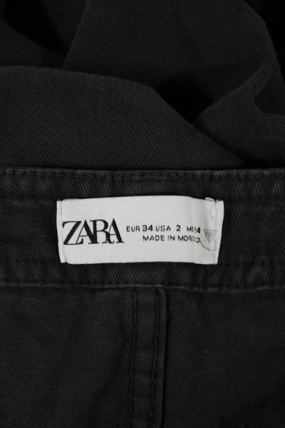 Zara Womens Black Cargo Pants Cotton Button Closure Size 2