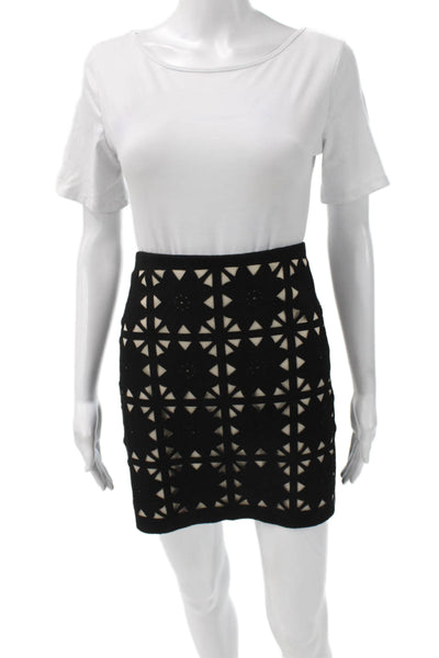Hotel Particulier Women Mini Skirt Black Wool Blend Geometric Zip Size M