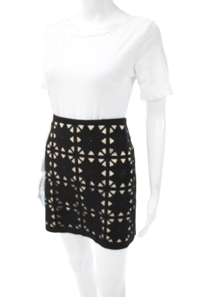 Hotel Particulier Women Mini Skirt Black Wool Blend Geometric Zip Size M