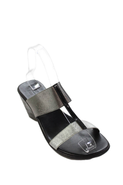 Ron White Womens Metallic Strap Detail Wedge Sandals Black Size 7