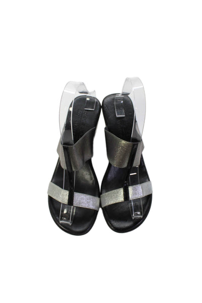 Ron White Womens Metallic Strap Detail Wedge Sandals Black Size 7
