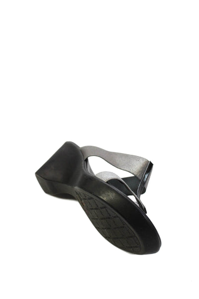 Ron White Womens Metallic Strap Detail Wedge Sandals Black Size 7