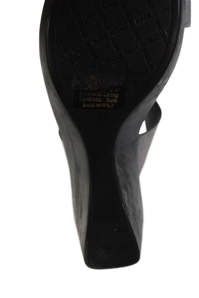 Ron White Womens Metallic Strap Detail Wedge Sandals Black Size 7