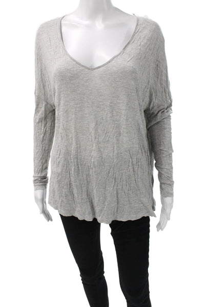 Haute Hippie Womens Basic Gray V-Neck Modal Long Sleeve T-Shirt Size XS