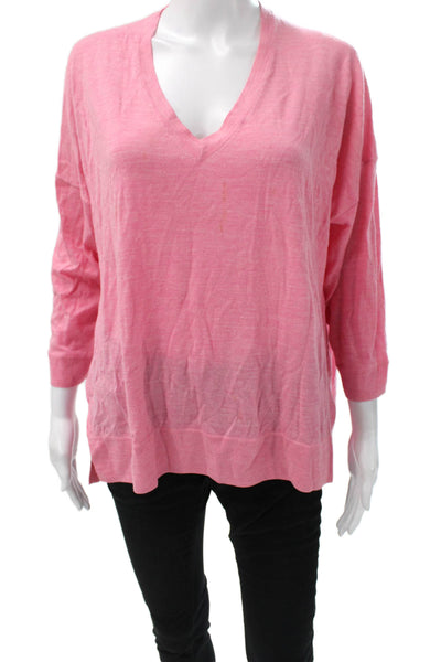 J Crew Womens Merino Wool V Neck Pullover 3/4 Sleeve Pink Size S