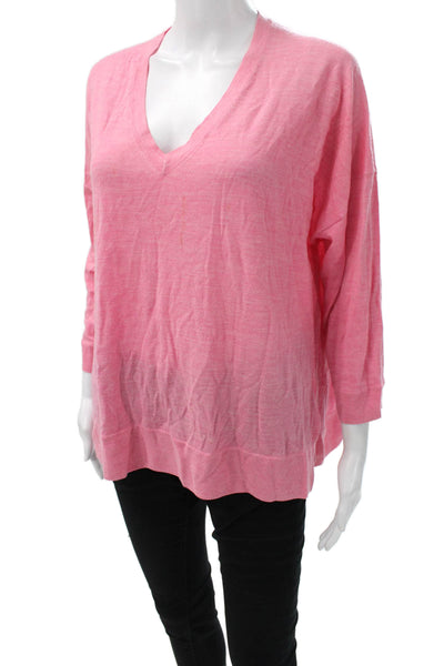 J Crew Womens Merino Wool V Neck Pullover 3/4 Sleeve Pink Size S