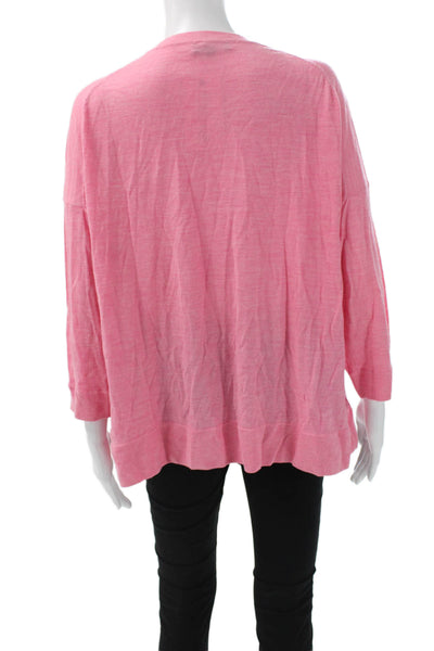 J Crew Womens Merino Wool V Neck Pullover 3/4 Sleeve Pink Size S