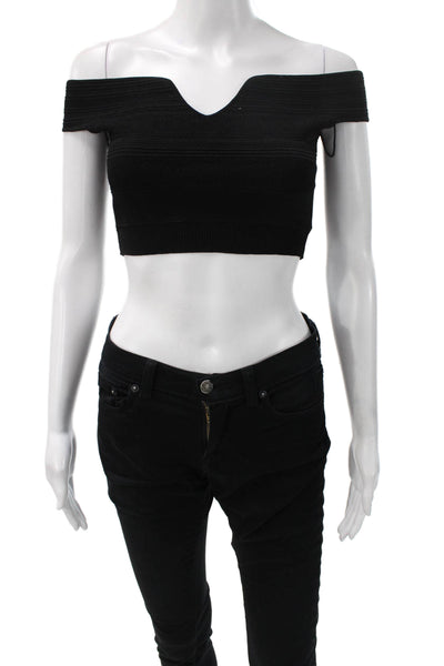 Roland Mouret Womens Cropped Off Shoulder Black Blouse Short Sleeve Size XS