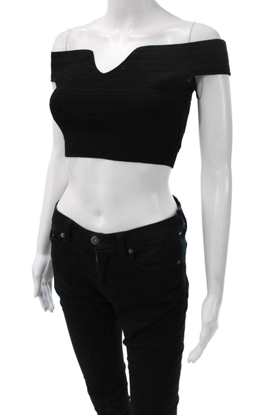 Roland Mouret Womens Cropped Off Shoulder Black Blouse Short Sleeve Size XS