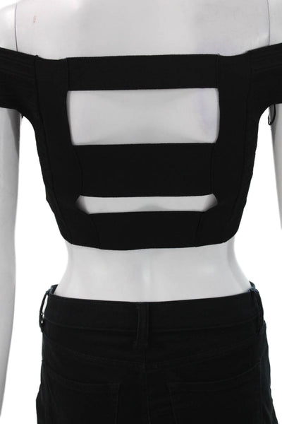 Roland Mouret Womens Cropped Off Shoulder Black Blouse Short Sleeve Size XS