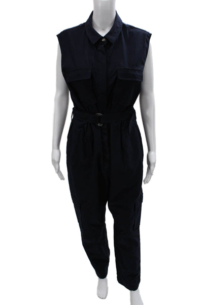 Anatomie Womens Collared Sleeveless Blue Jumpsuit Button Size XL