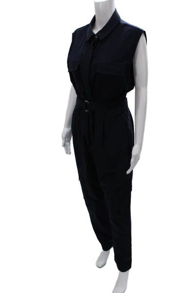 Anatomie Womens Collared Sleeveless Blue Jumpsuit Button Size XL