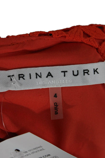 Trina Turk Women Shift Dress Orange Round Neck Short Sleeve Size 4