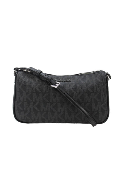 Michael Kors Womens Coated Canvas Zipper Closure Satchel Shoulder Handbag Black