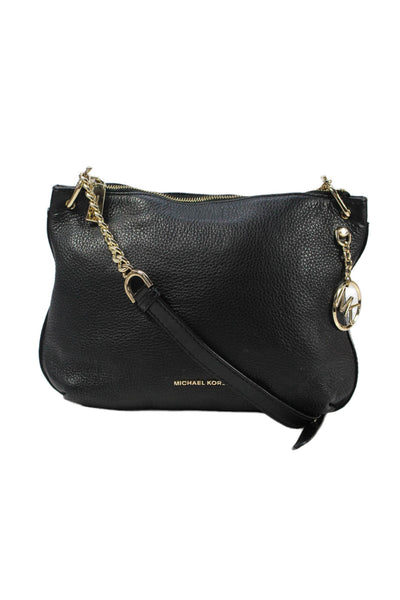 Michael Kors Womens Leather Chain Link Crossbody Shoulder Handbag Black