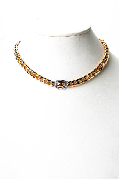 Luv AJ Womens Two-Tone Kate Bezel Stud Necklace 16" NWT