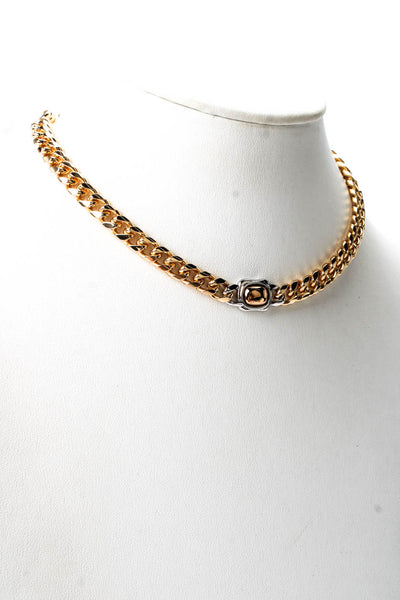 Luv AJ Womens Two-Tone Kate Bezel Stud Necklace 16" NWT