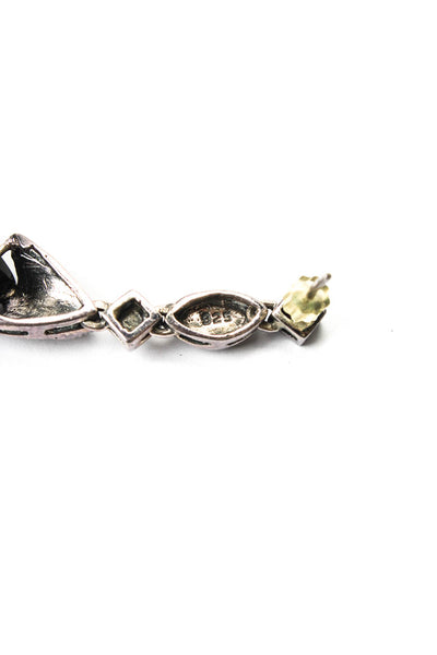 Designer Womens 925 Silver Onyx + Marcasite Accent Drop Earrings