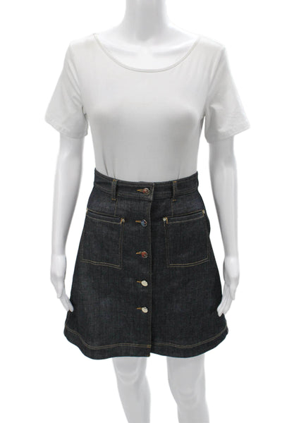 Carven Women A-Line Skirt Blue Cotton Blend Size 36