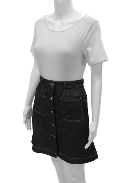 Carven Women A-Line Skirt Blue Cotton Blend Size 36