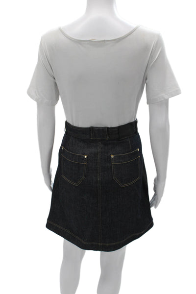 Carven Women A-Line Skirt Blue Cotton Blend Size 36