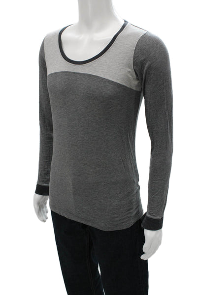 Vince Mens T-Shirt Long Sleeve Gray Colorblock Round Neck Poly Blend Size L
