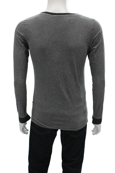 Vince Mens T-Shirt Long Sleeve Gray Colorblock Round Neck Poly Blend Size L